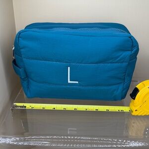 Teal Blue Cosmetic Bag with Initial “L”